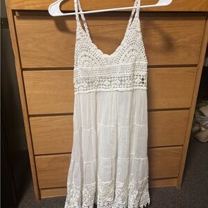 Elegant White Crochet Mini Dress